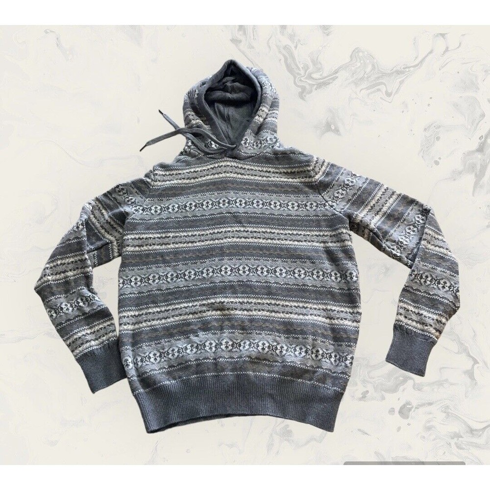 Men's Izod Fair Isle Gray Long Sleeve Hooded sweater size Medium